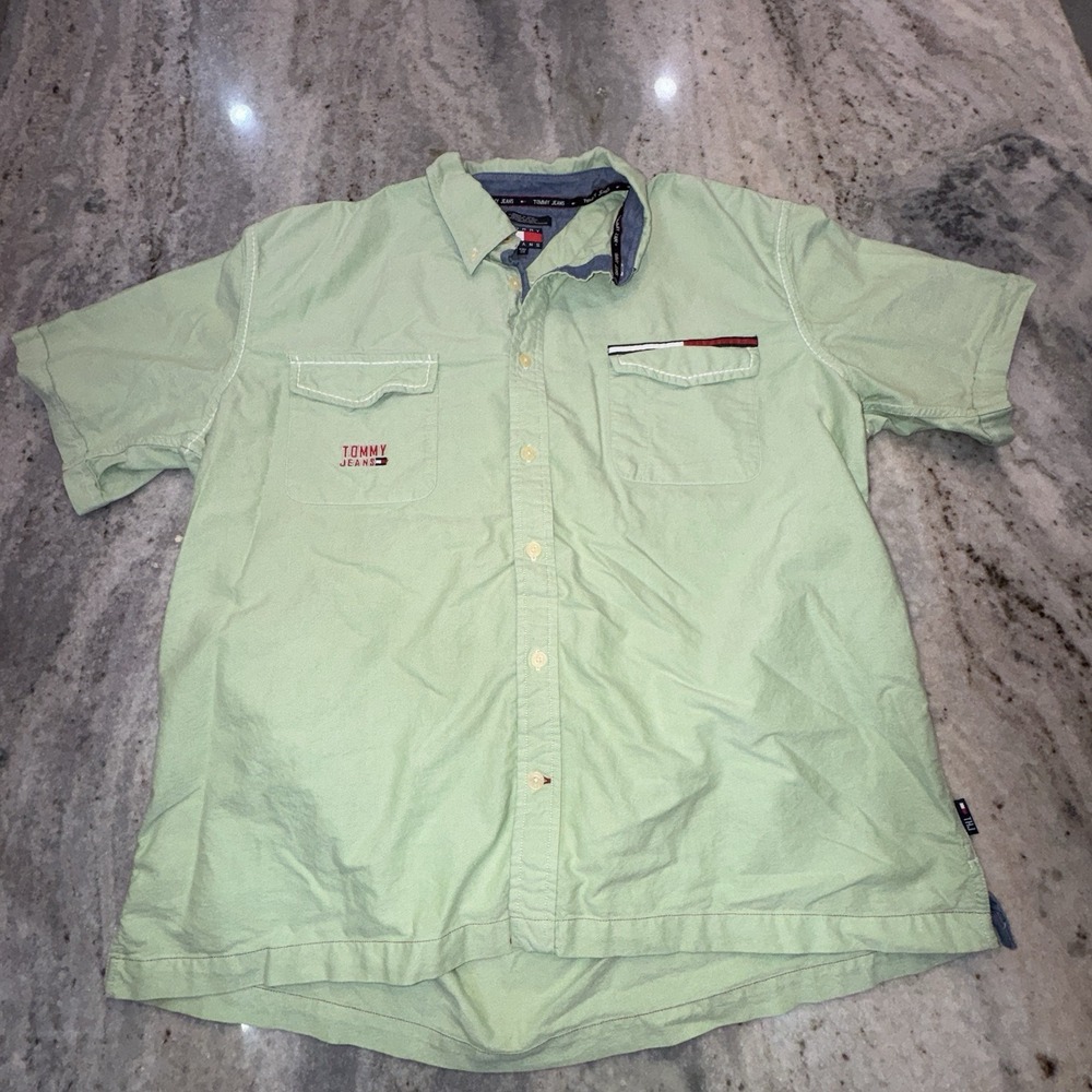 Vintage 2001 Tommy Hilfiger Men's XXL Button-Down Short Sleeve Green Mint
